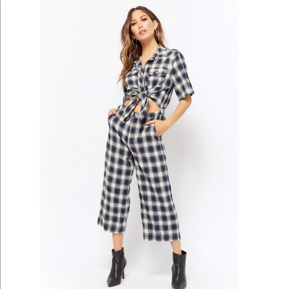 Forever 21/ POL Collection Plaid FrontTie Jumpsuit